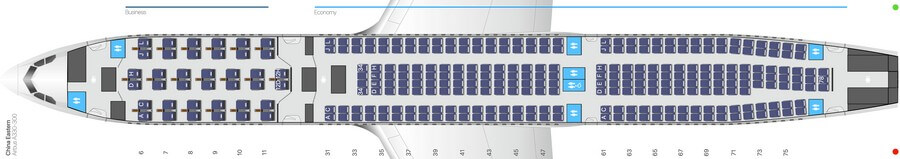 China Eastern Airbus A330-300 салон сұлбасы: 300 орын, екі класс