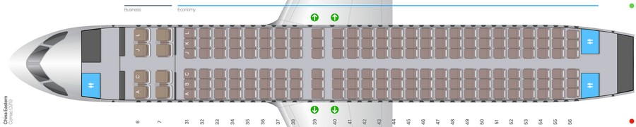 China Eastern COMAC C919 салон сұлбасы: 164 орын